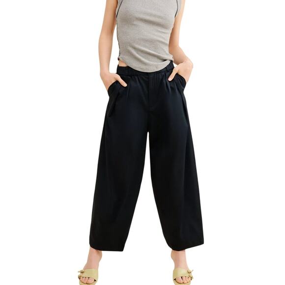 Anthropologie Maeve Curve Poplin Barrel Pants Womens XS Black High Rise Modern - Picture 1 of 15